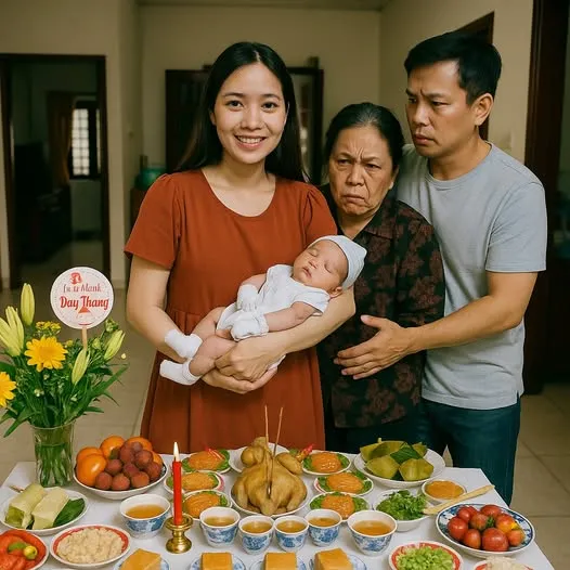 Mẹ chồng không cho mua mâm c.;úng đắt tiền vào ngày đầy tháng cháu, ai ngờ con dâu cao tay âm thầm bày ra 1 món