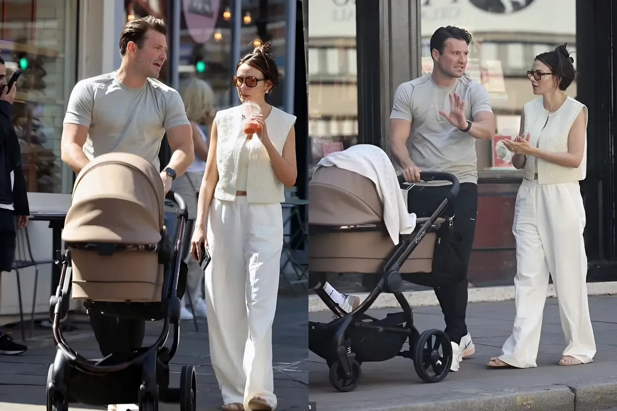Michelle Keegan coordinates with husband Mark Wright as they enjoy a family lunch in Hampstead with baby daughter Palma liennhi