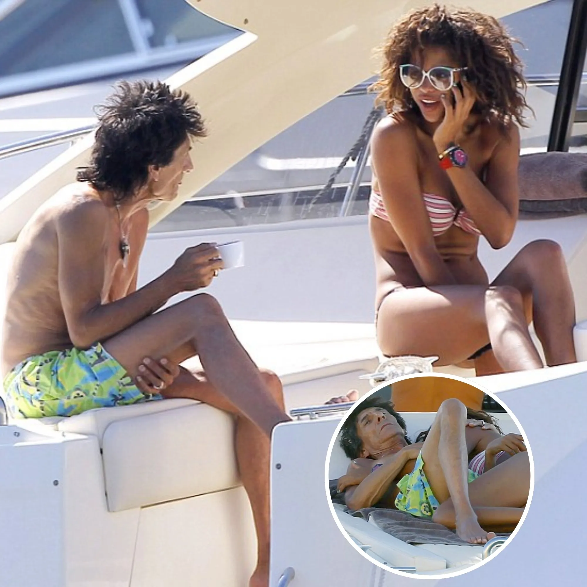 Ronnie Wood, 65, kisses his 34-year-old lover Ana Araujo and can't keep his eyes off her while on vacation in Spain. 'It is never too late to have fun'