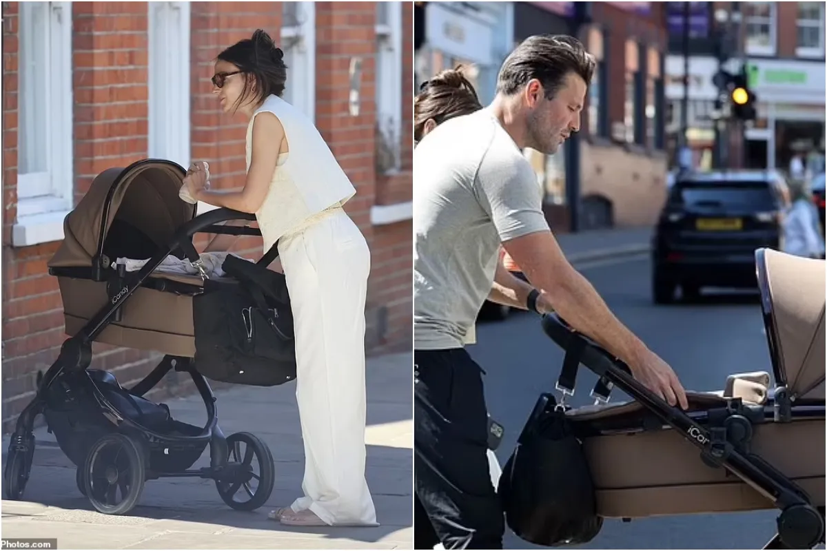 Michelle Keegan coordinates with husband Mark Wright as they enjoy a family lunch in Hampstead with baby daughter Palma ngocc