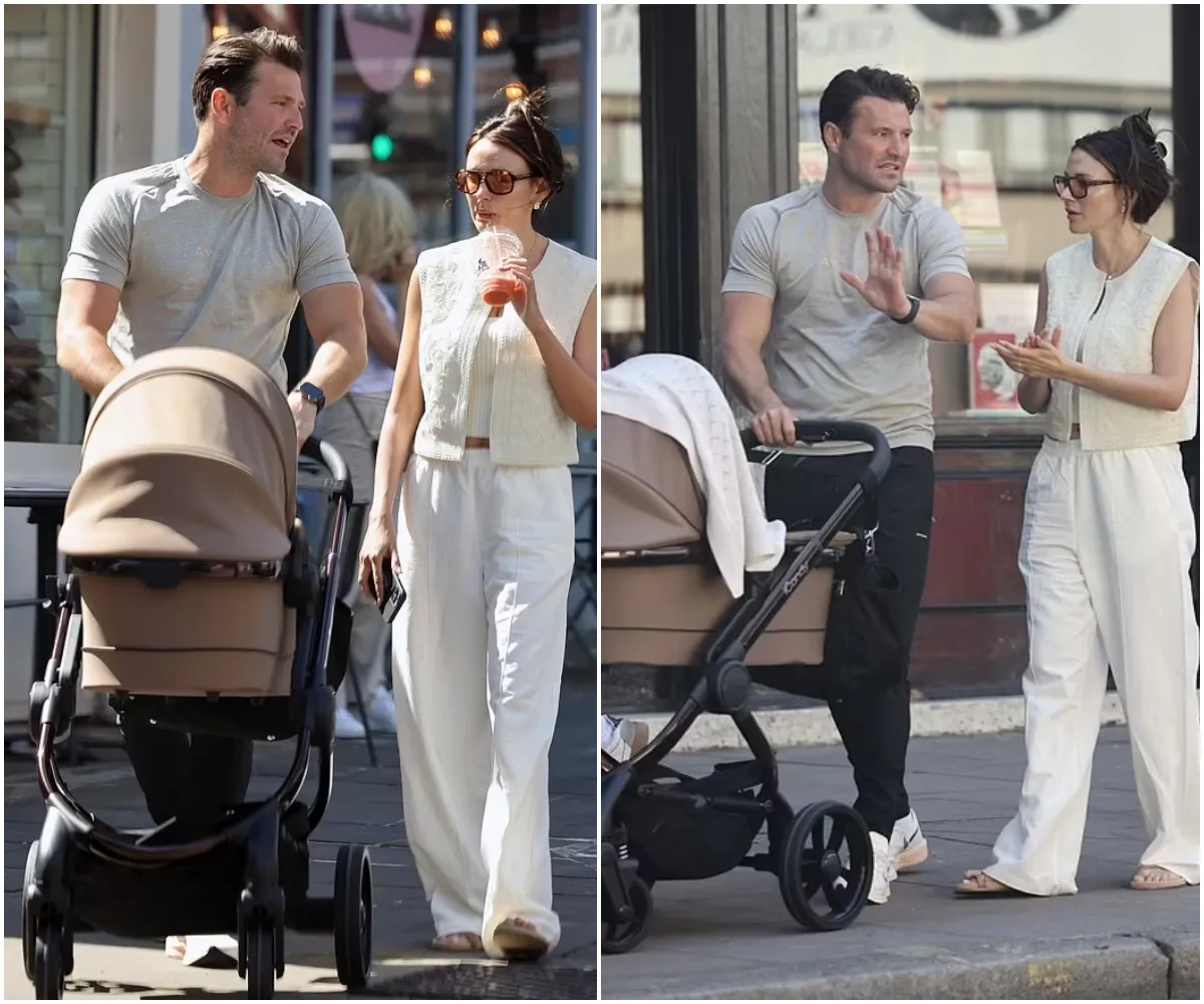Michelle Keegan coordinates with husband Mark Wright as they enjoy a family lunch in Hampstead with baby daughter Palma - suong