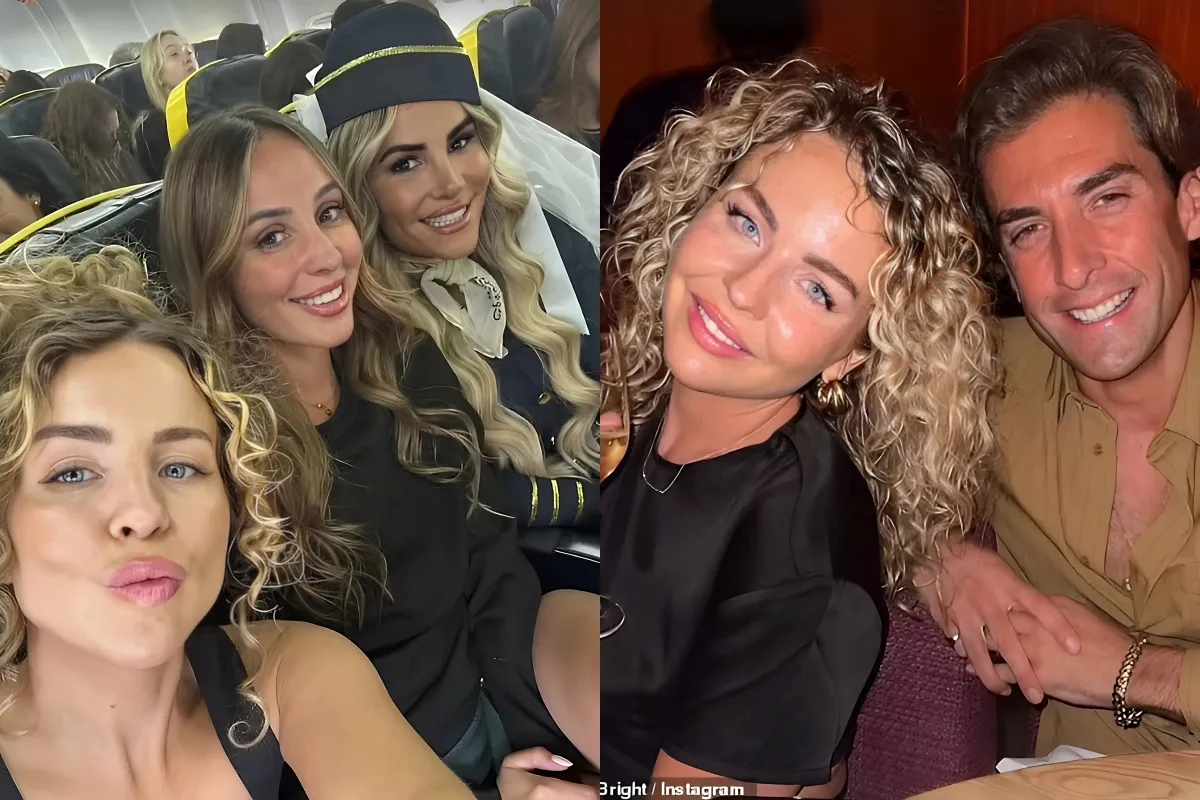 Lydia Bright is seen for the first time since being embroiled in ex James Argent's row with girlfriend Nicoline Artursson as she jets to Ibiza for pal Georgia Kousoulou's hen party liennhi