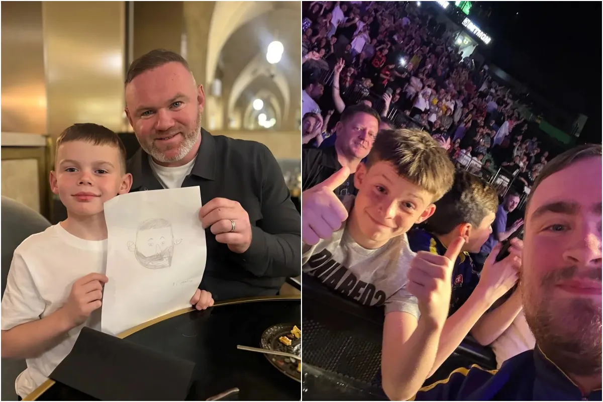 Wayne Rooney’s son Klay, 11, gives two thumbs up to Luke Littler as pair pose together in sweet snap ngocc