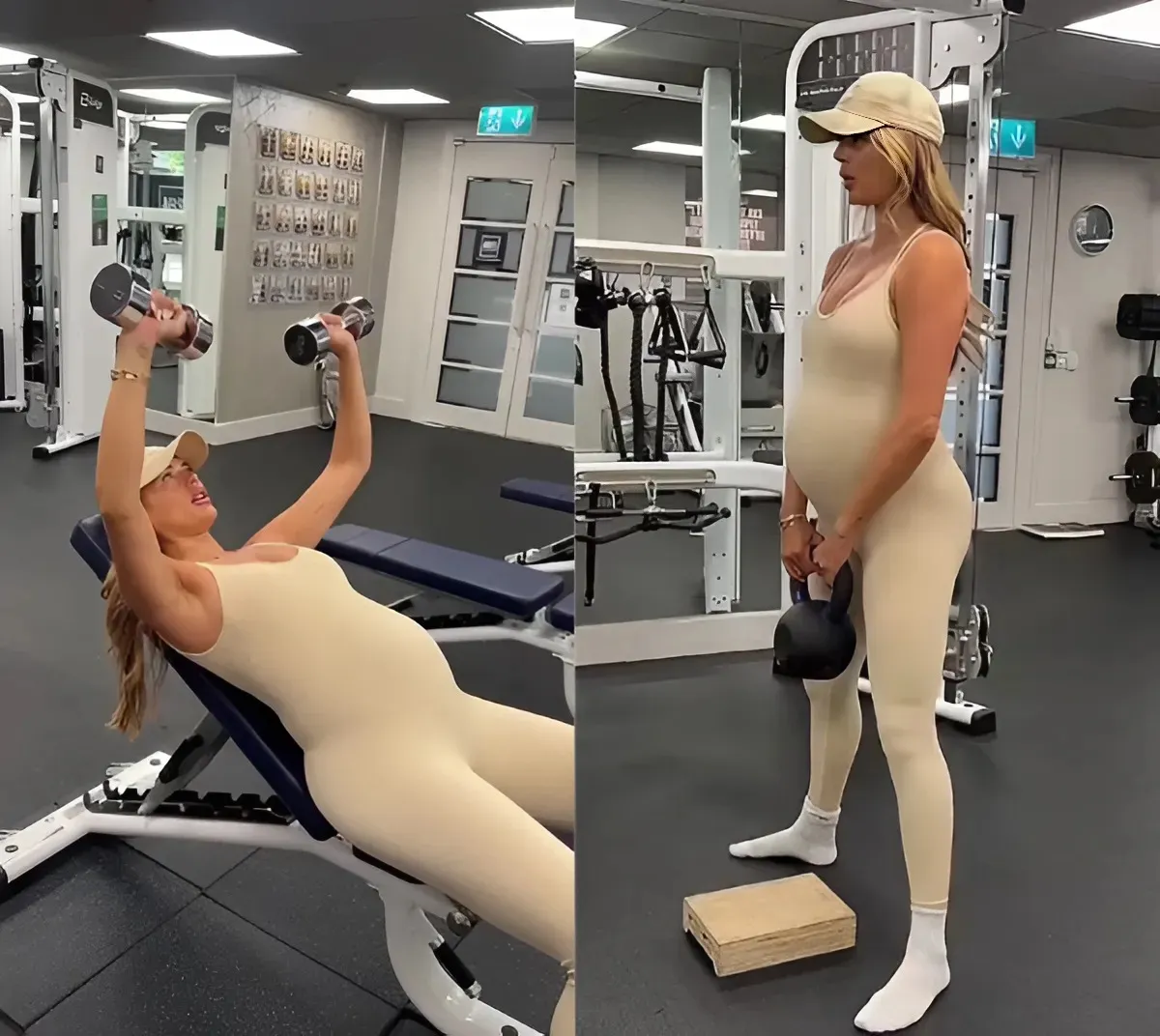 Pregnant Love Island star Arabella Chi shows off huge bump as she lifts weights in the gym ahead of giving birth
