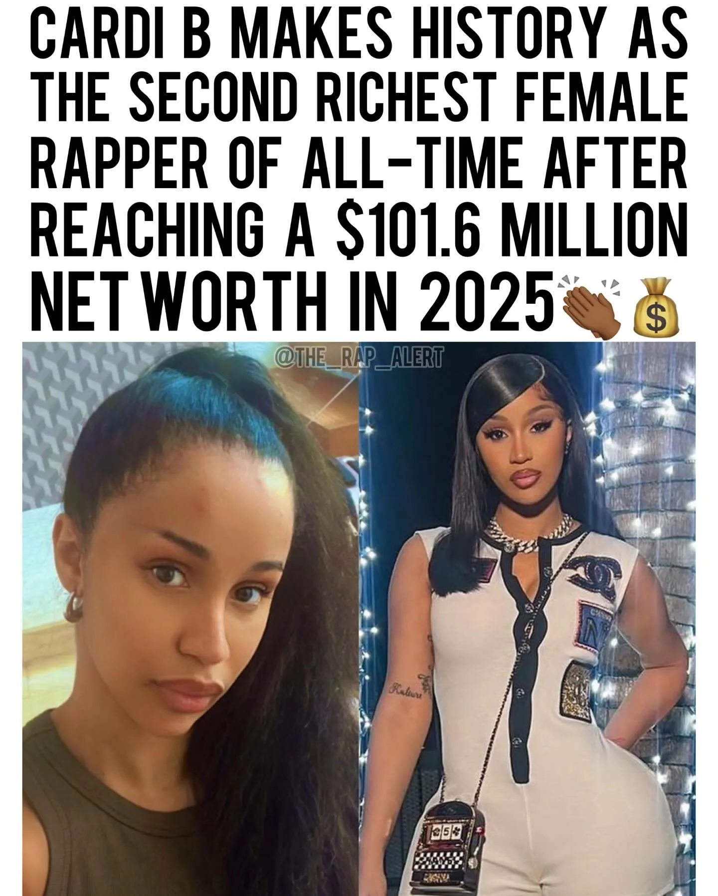 Cardi B's net worth is $101.6 million? $hocking news about the second place of the richest female rapper of all time!👏🏾💰