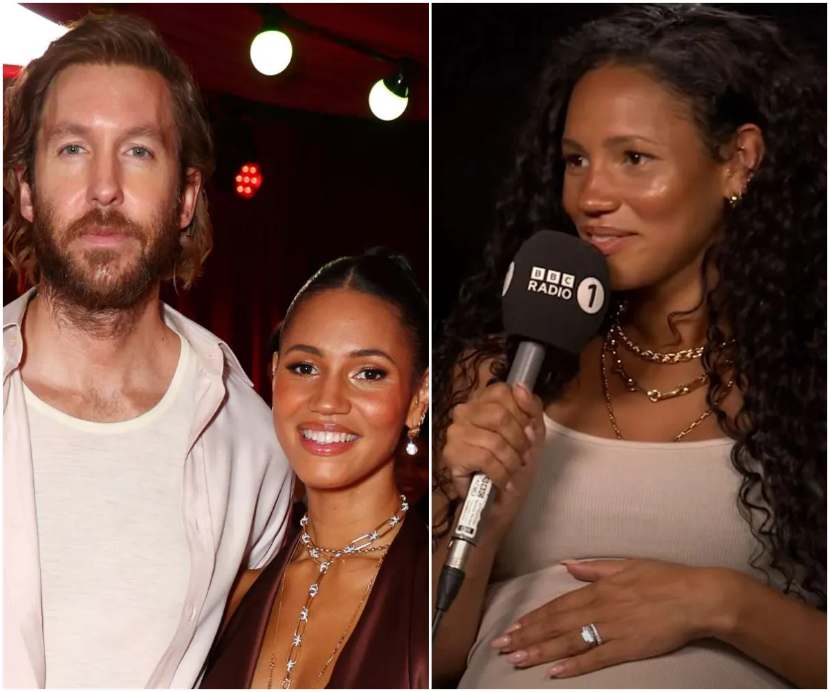 Pregnant Vick Hope CONFIRMS she is expecting her first child with husband Calvin Harris as she announces news live on air and shares bump snaps - suong