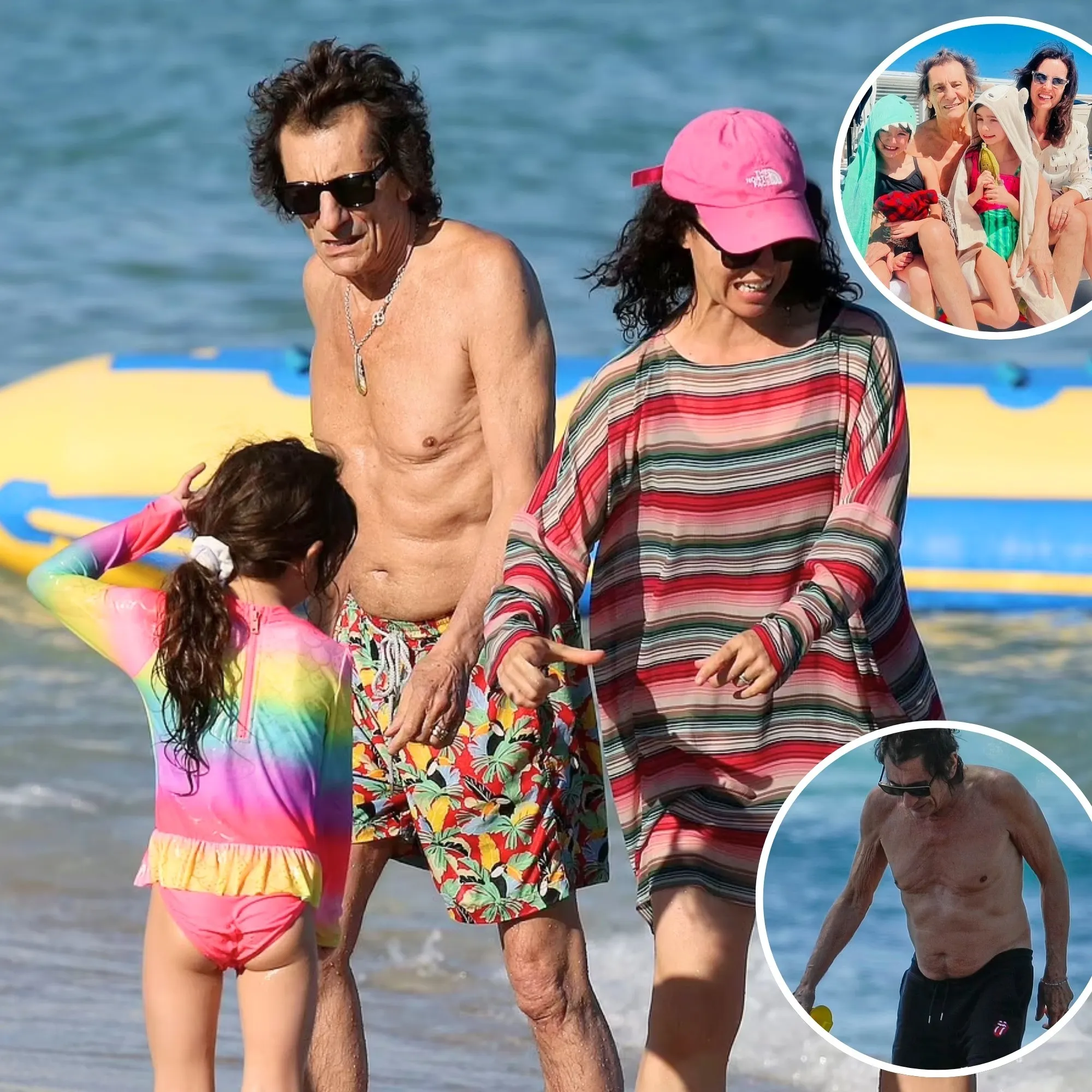Ronnie Wood, 71, with a net worth of $200M, enjoys a beach holiday with wife Sally, 41, and their kids: ‘My abs are still very toned—I feel like they are. My wife and kids keep complimenting me.’
