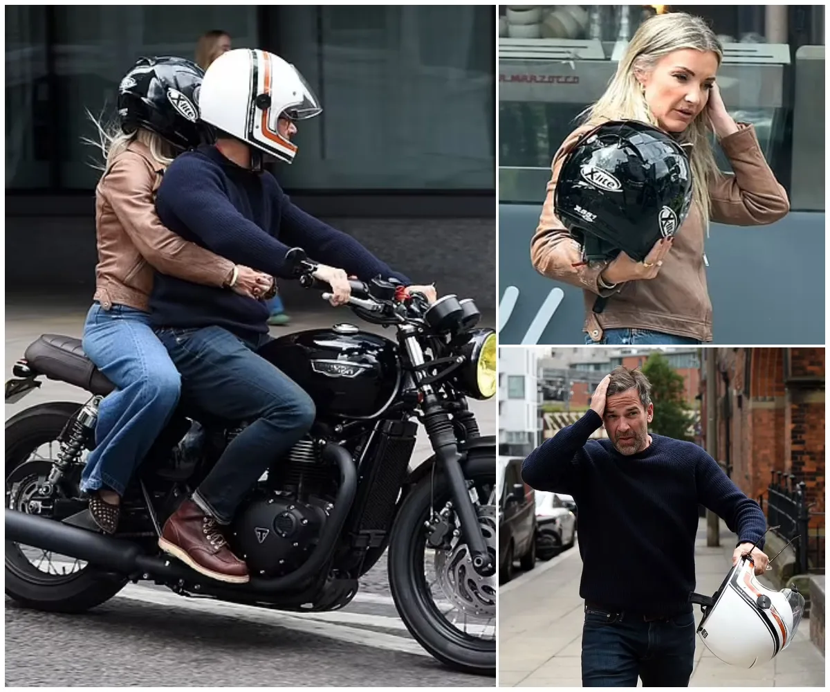 Helen Skelton and Gethin Jones go public! Beaming presenter wraps her arms around Blue Peter co-host as they head for breakfast date on his motorbike amid deepening connection - suong