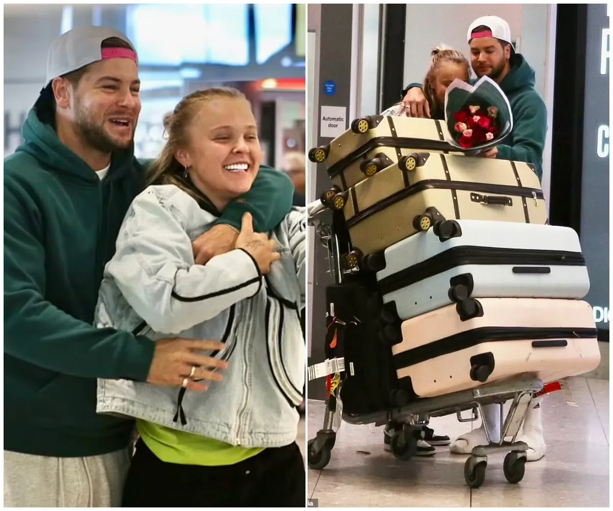 Red roses and reunited romance! Love Island’s Chris Hughes welcomes JoJo Siwa back to the UK with a grand airport gesture – as the pair walk hand-in-hand through Heathrow looking smitten after going public with their shock relationship - suong