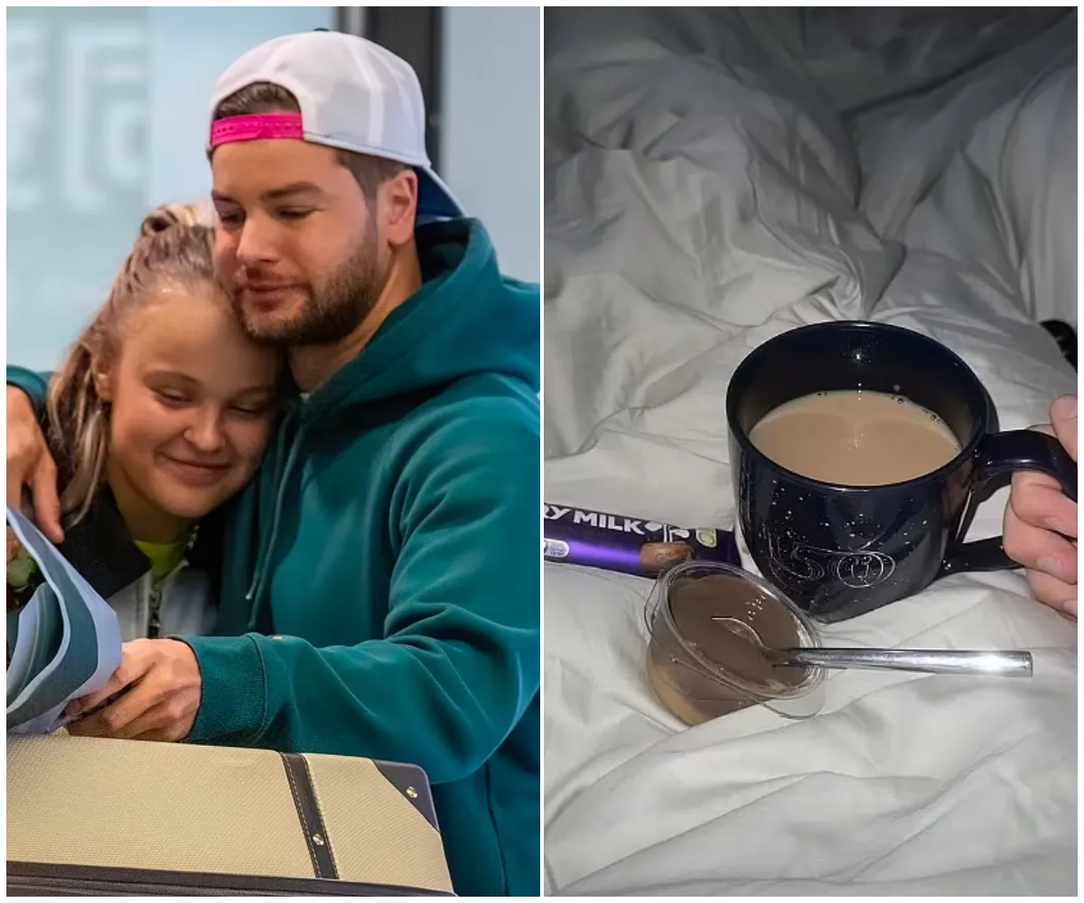 Chris Hughes, 32, shares cosy bedroom snap as he enjoys a ‘perfect’ night in with JoJo Siwa, 22, after romantic Heathrow reunion and late-night chocolate treats - suong