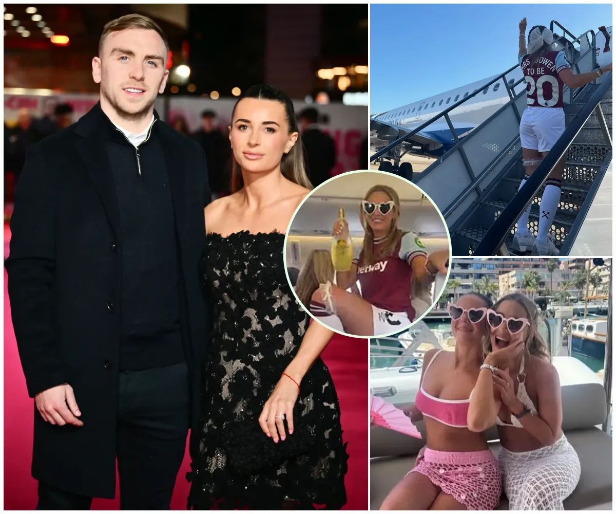 WAG Dani Dyer stuns in West Ham ‘Mrs Bowen’ shirt as she jets home from her £20K wild Ibiza hen do – featuring VIP clubbing, champagne at 30,000 feet and raunchy beach garters - suong