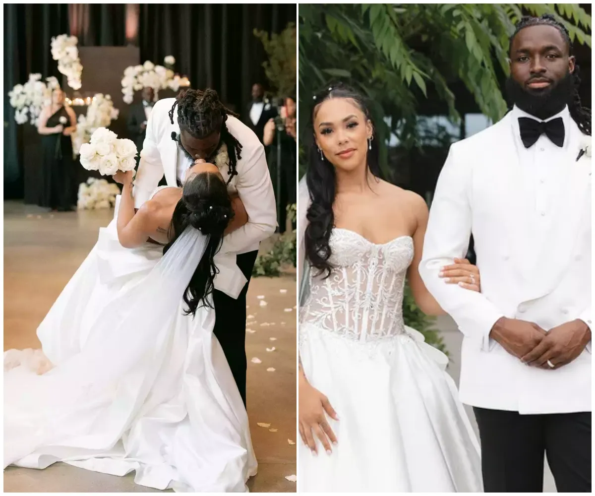 NFL Star Ian Thomas Ties the Knot with Azaria Algarin in a Flower-Filled, Champagne-Fueled North Carolina Wedding – Complete with Aerialists, Bows, and a Surprise Dress Twist - suong