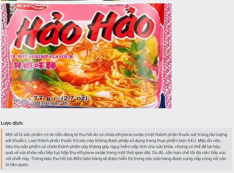 Thu hồi 3 dòng sản phẩm mì ăn liền chứa thành phần th:/uốc trừ sâu, có khả năng gây UT, lại rất quen thuộc với người dân Việt Nam