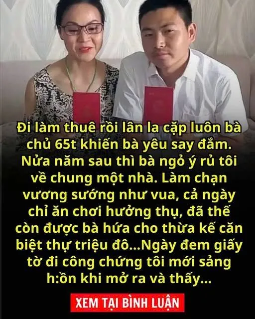 Đi làm thuê rồi lân la cặp luôn bà chủ 65t khiến bà chủ yêu say đắm. Nửa năm sau thì bà ngỏ ý rủ tôi về chung một nhà, đã thế bà còn hứa cho thừa kế căn biệt thự triệuđô…Ngày đem giấy tờ đi công chứng tôi mới húhồn khi mởra và thấy…