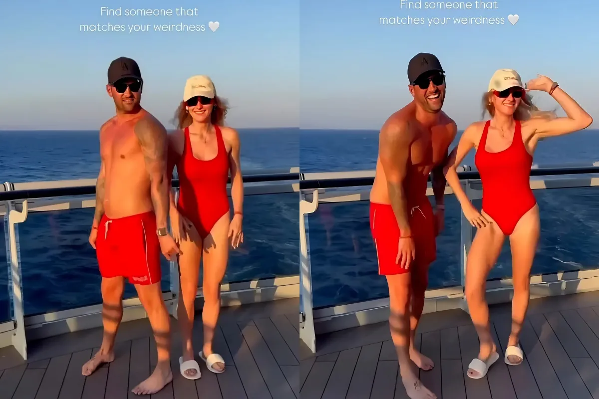 Coronation Street's Katie McGlynn shows off her figure in a red swimsuit and tells fans to 'find someone that matches your weirdness' as she larks about with boyfriend Ricky Rayment on holiday liennhi