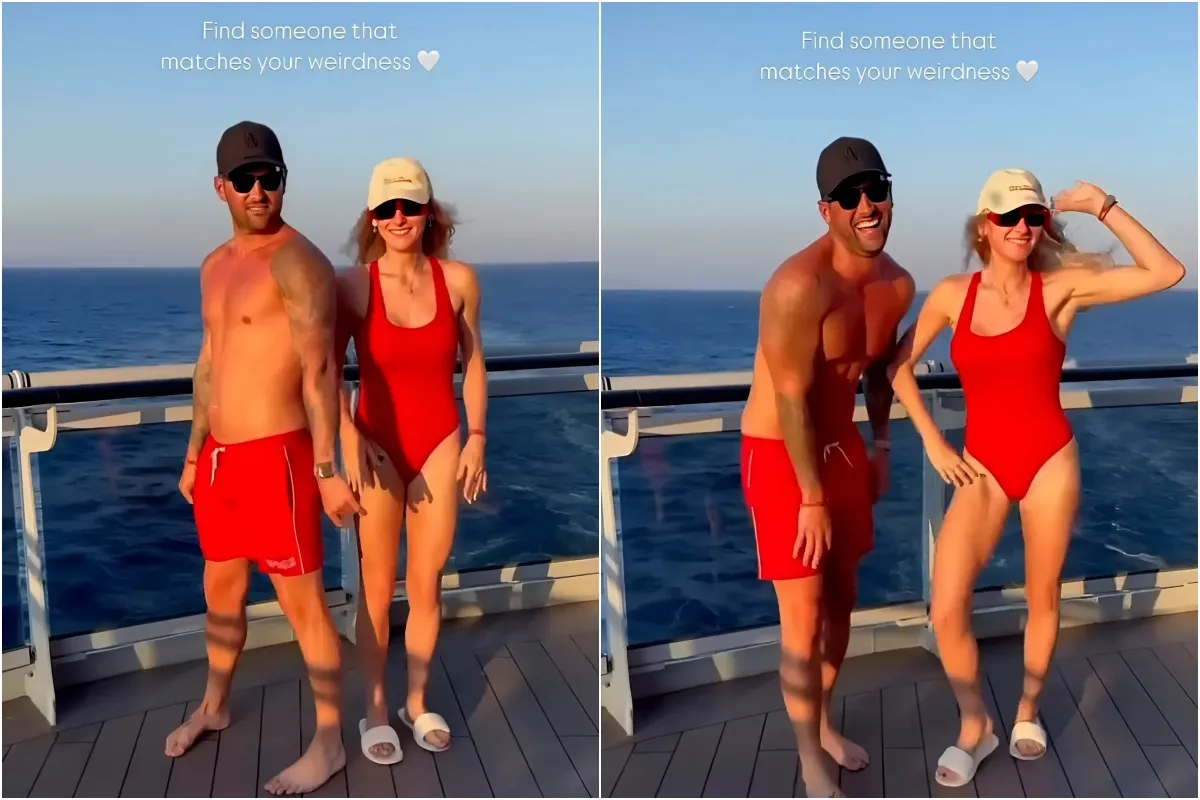 Coronation Street's Katie McGlynn shows off her figure in a red swimsuit and tells fans to 'find someone that matches your weirdness' as she larks about with boyfriend Ricky Rayment on holiday ngocc