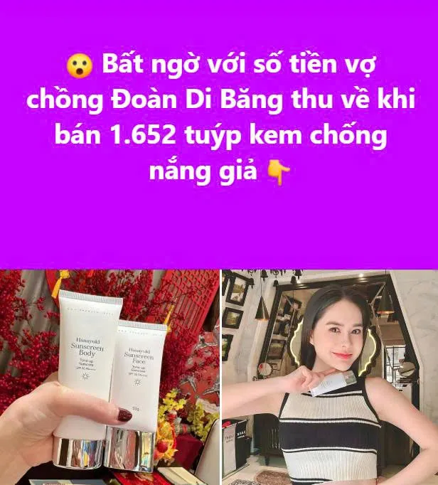 Bất ngờ với số tiền vợ chồng Đoàn Di Băng thu về khi bán 1.652 tuýp kem chống nắng gi:ả