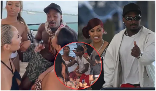 Shock!ng: Stefon Diggs drenched in lingerie and causing chaos at yacht party... with Cardi B, her lover in her arms before she could pull out!