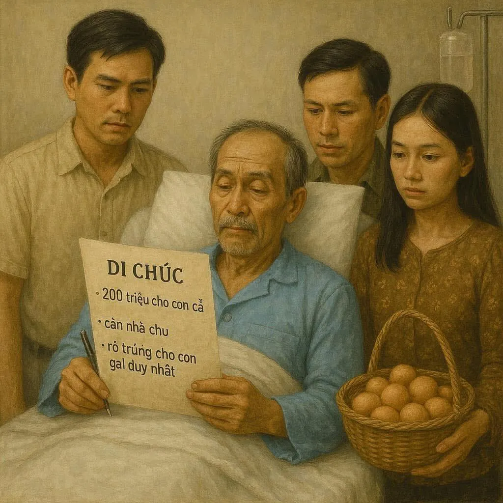 Di chúc của cha: 200 triệu cho con trai cả, căn nhà cho con trai thứ và 1 r/ổ tr/ứ/ng cho con gái duy nhất