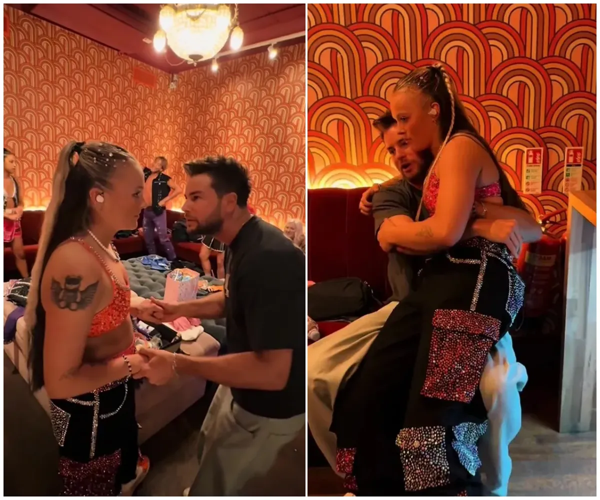 JoJo Siwa and Chris Hughes set pulses racing with intimate backstage video as pop star’s mum captures PDA-filled moments on camera – from hand-holding and flirty whispers to emotional pre-show embrace in London - suong