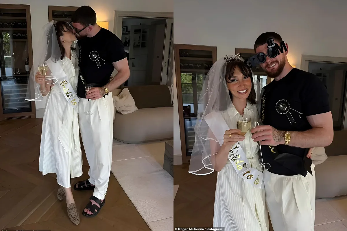 Megan McKenna shares a kiss with her husband-to-be Oliver Burke as she gives an insight into their joint hen and stag do at mystery location liennhi