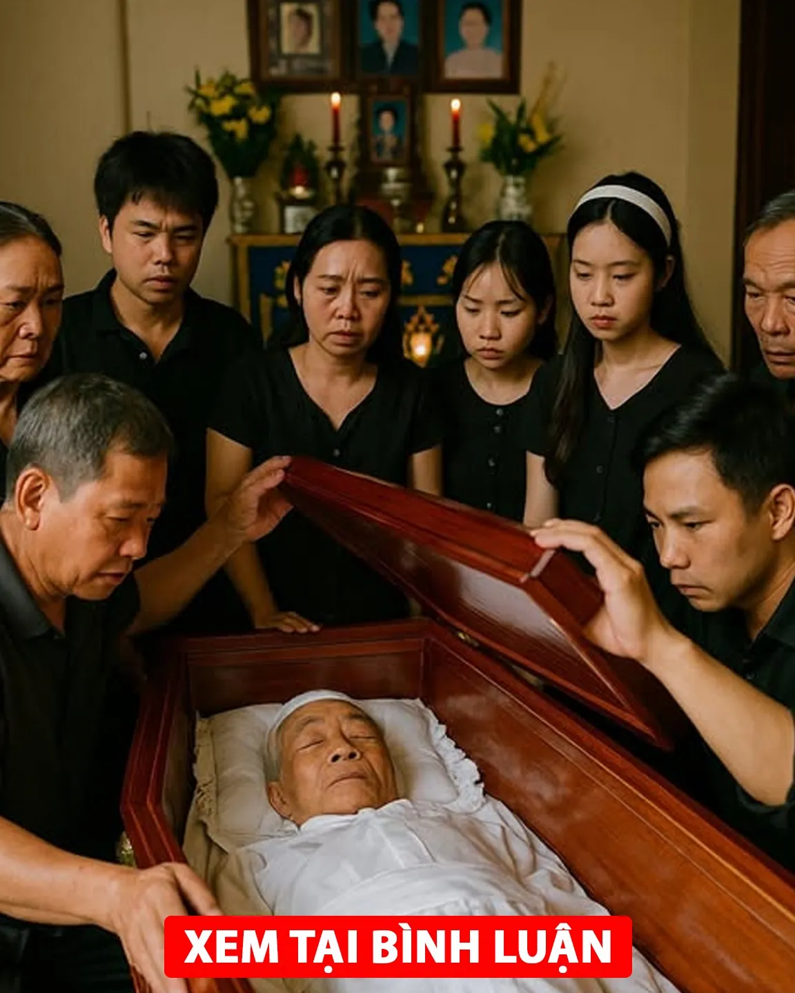 Buổi đêm con cháu đang trông quan tài thì nghe thấy tiếng rung nhẹ 3 lần, cả nhà nháo nhào chạy vào mở nắp q;/uan tà;/i Buổi đêm con cháu đang trông quan tài thì nghe thấy tiếng rung nhẹ 3 lần, cả nhà nháo nhào chạy vào mở nắp q;/uan tà;/i