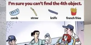 F.  Find Comb, Straw, Knife, French Fries.
