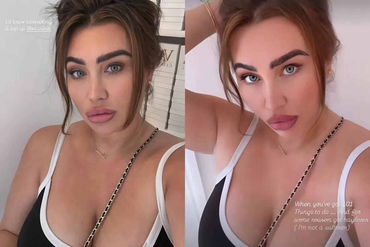 Lauren Goodger puts on a VERY busty display as she poses in a plunging strappy top - after vowing to get her 'bikini body' back liennhi
