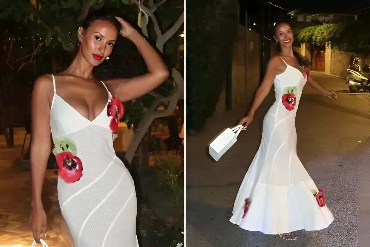 Maya Jama stuns in plunging maxi dress as she counts down to Love Island series launch