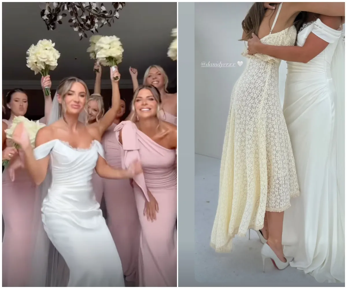 Dani Dyer ties the knot in £10k Bridgerton-inspired fairytale as wedding drama unfolds with guest 'white dress' scandal wild second outfit reveal and Danny Dyer’s cheeky chant that set the internet on fire - suong