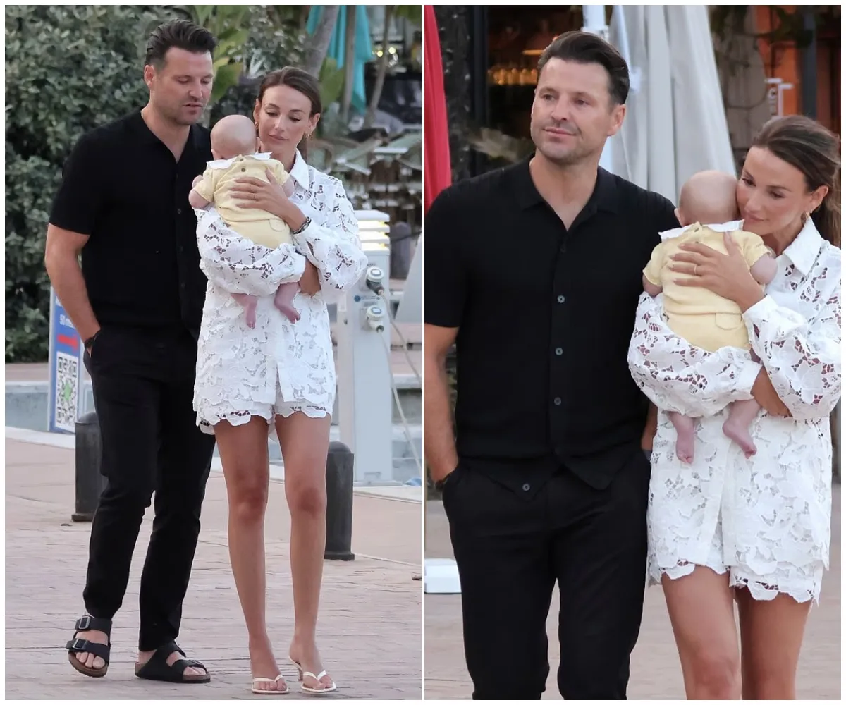 Michelle Keegan cradles baby daughter Palma on sun-soaked Marbella birthday trip – as doting husband Mark Wright calls her a ‘superhero’ just three months after giving birth - suong