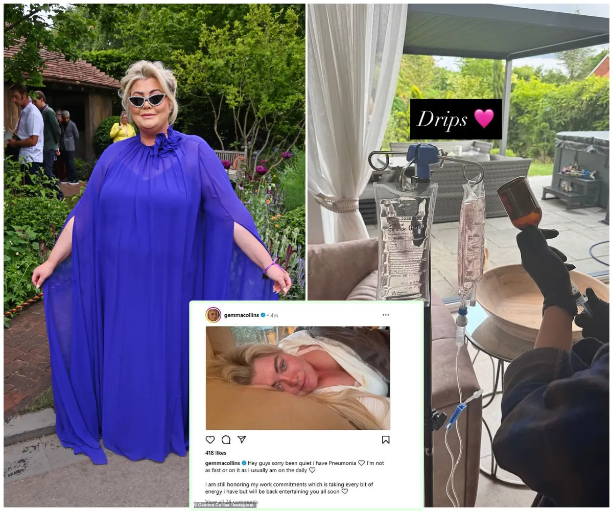 Gemma Collins, 44, reveals she has been struck down with pneumonia as she explains why she's been 'quiet' on social media - suong