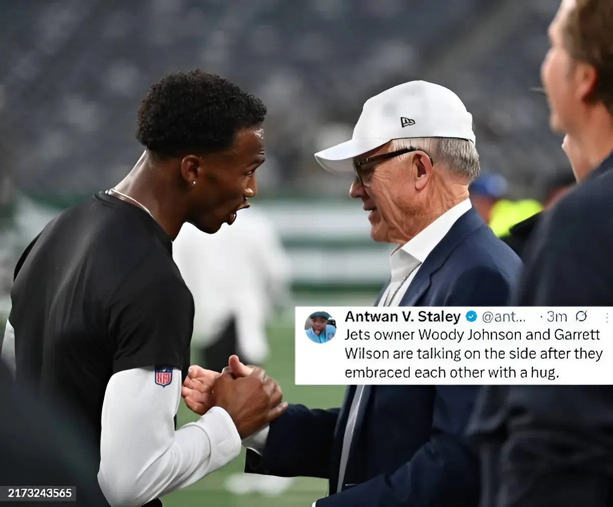 Jets' Woody Johnson, Garrett Wilson share positive moment at OTAs