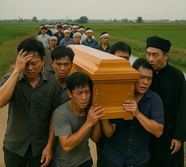 Qu-an t/ài đang được khiêng ra đồng bỗng nhiên nặng gấp đôi, càng đi càng nặng khiến 4 thanh niên quỵ xuống ngay tại chỗ