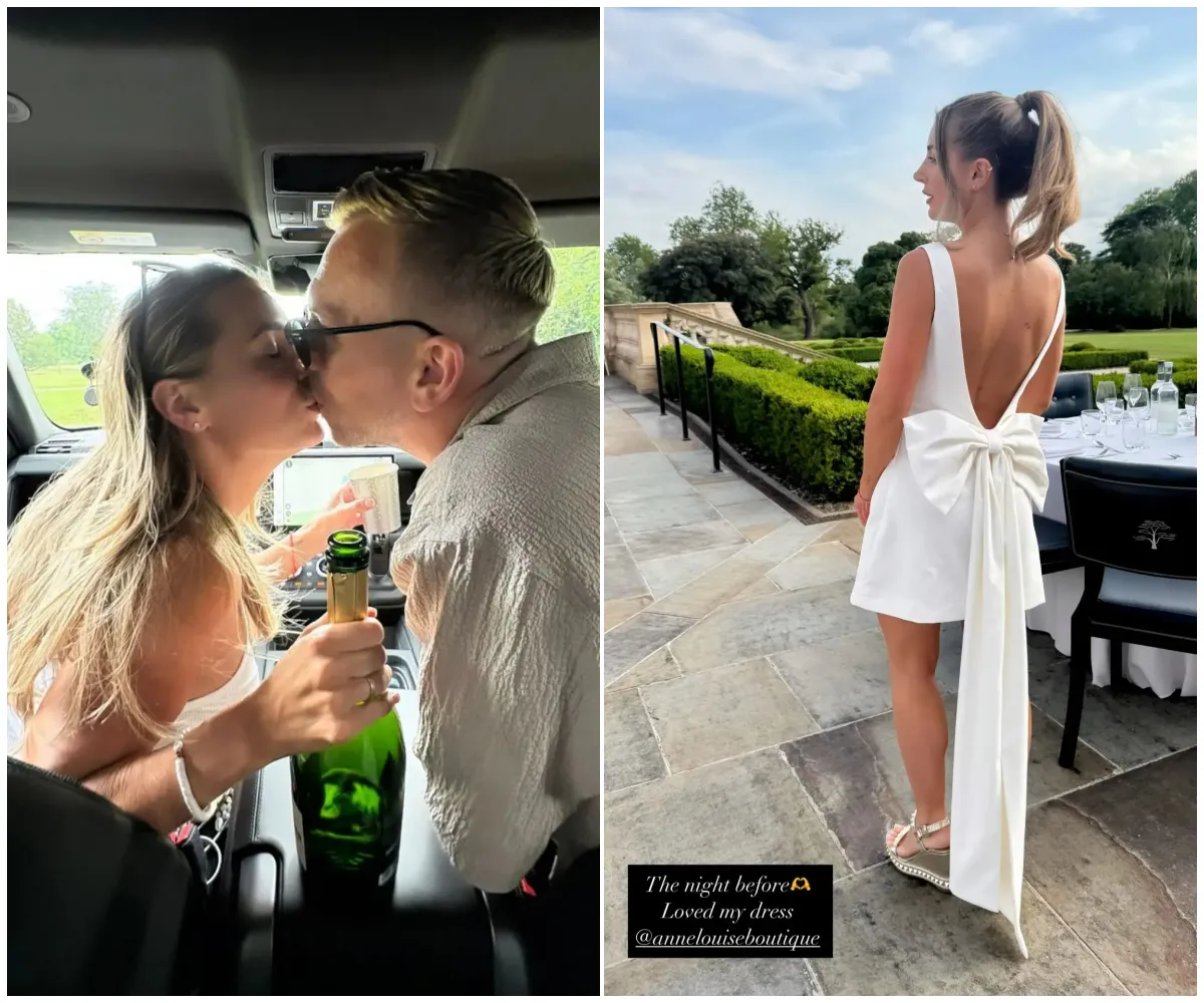 “I was an emotional wreck hours before saying ‘I do’” – Dani Dyer clutches champagne and passionately kisses new husband Jarrod Bowen in never-before-seen wedding snaps from their Bridgerton-inspired big day - suong