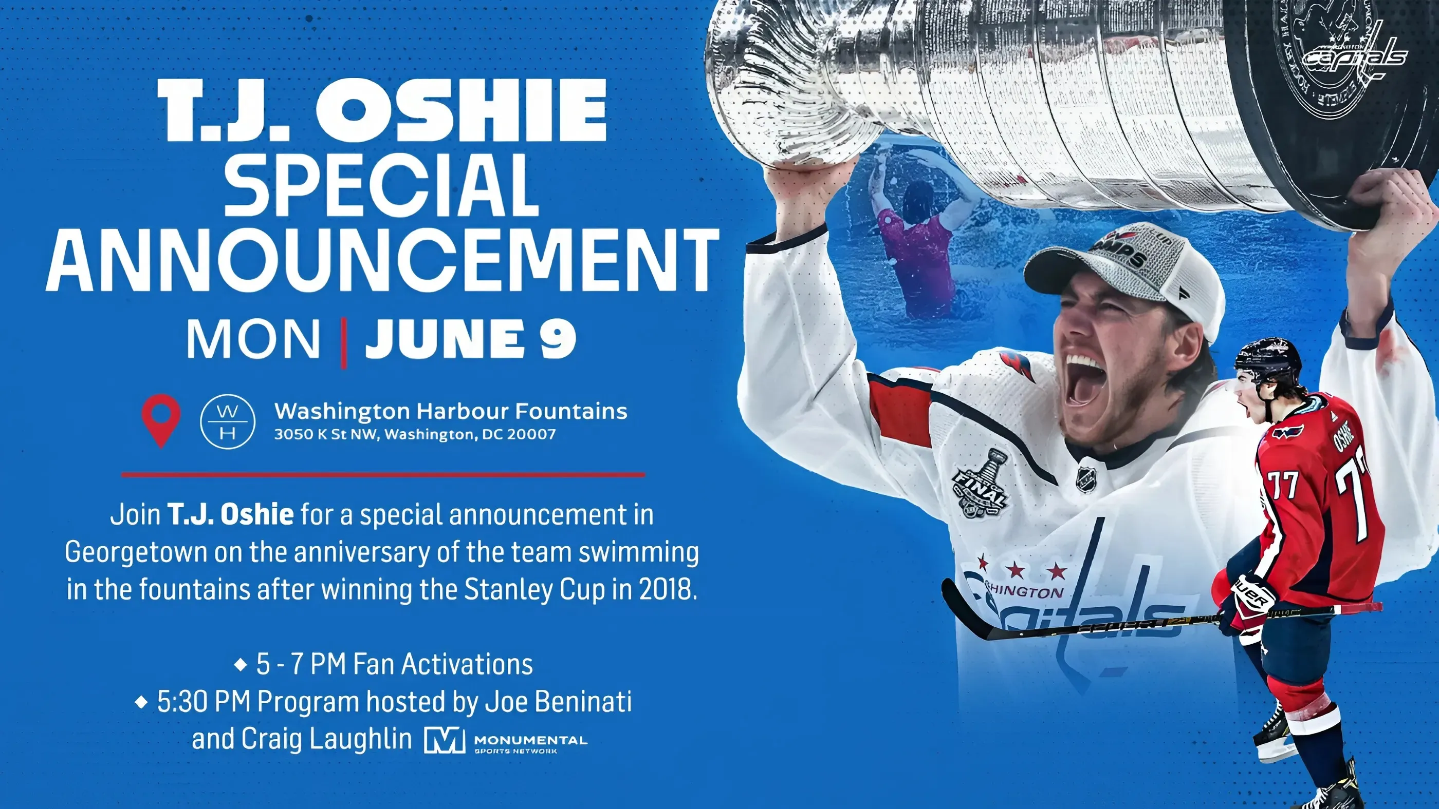 TJ Oshie Teases ‘Special Announcement’ at Washington Harbour on June 9, Marking Capitals’ Iconic Fountain Celebration Anniversary trucc