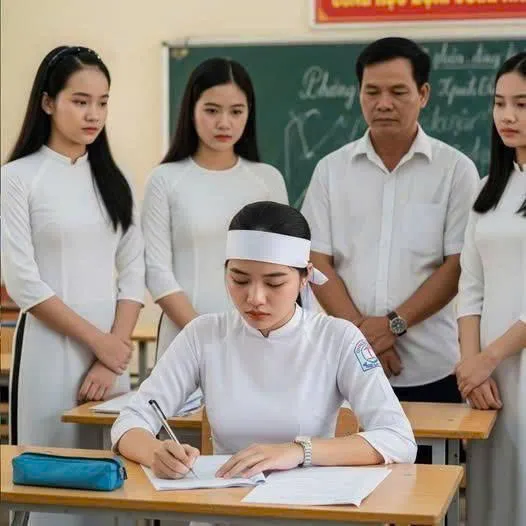 Nữ sinh đội kh/ăn ta/ng đi thi – câu chuyện phía sau khiến cả trường rơi lệ.