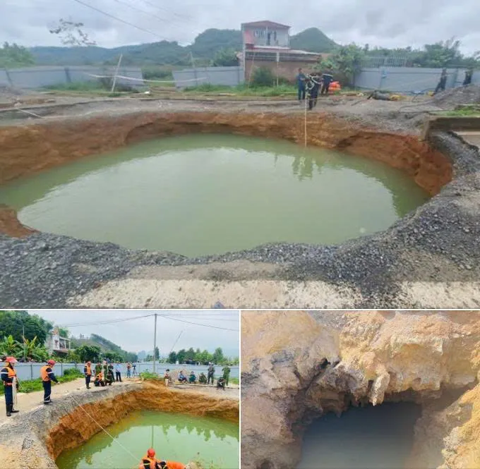 Nước vừa rút, lực lượng cứu hộ đã đu dây vào lòng hố tử thần, phát hiện thứ không thể tin nổi phía dưới đáy