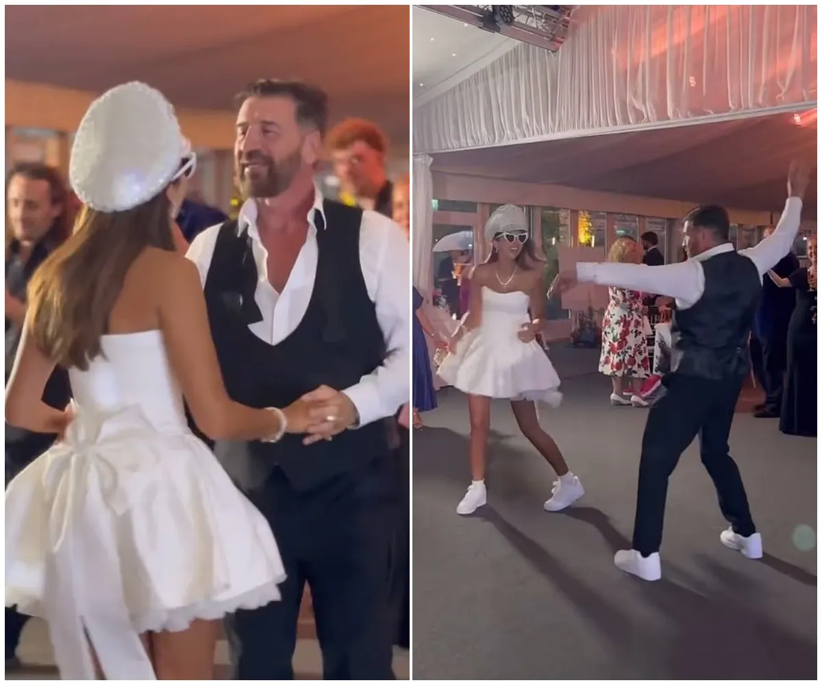 "She swapped florals for feathers and I threw my jacket like a rockstar!" – Nick Knowles hits the dance floor in pink as his lingerie mogul bride ditches tradition for a daring mini dress during their six-figure wedding blowout at Braxted Park - suong