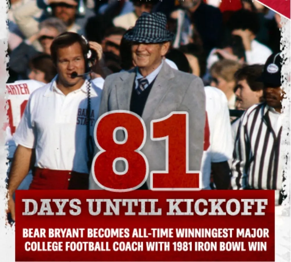 In 1981, Alabama’s coach completed his record chase against the best possible opponent