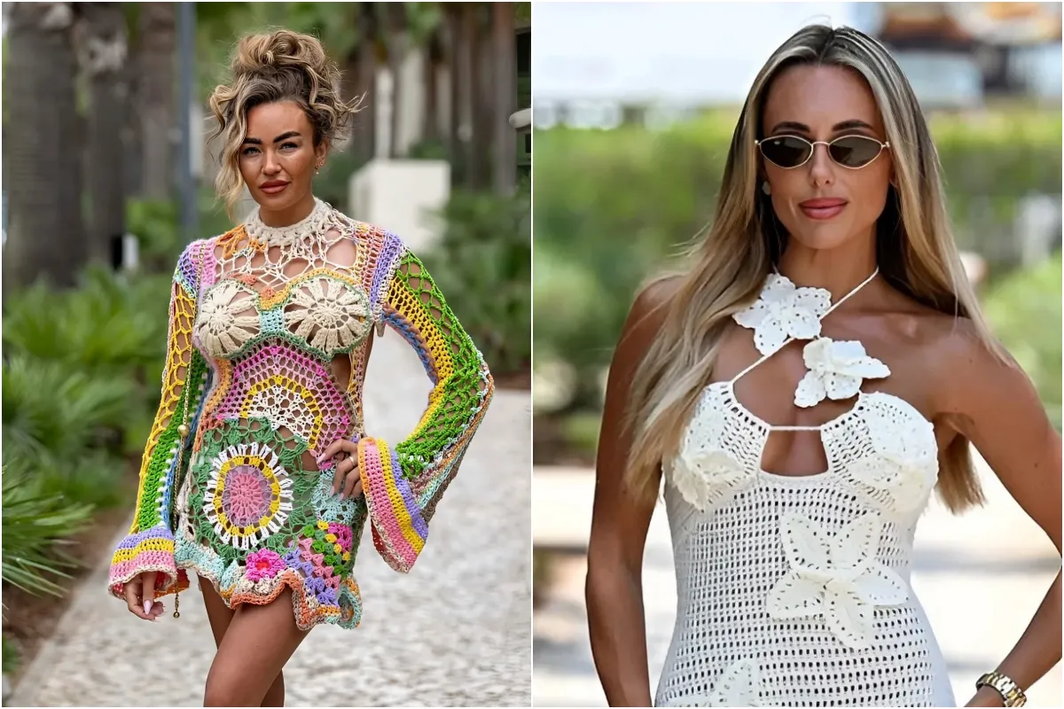 TOWIE's Ella Rae Wise sizzles in a thigh-skimming crochet dress as she joins glam Courtney Green and Amber Turner in filming  ngocc