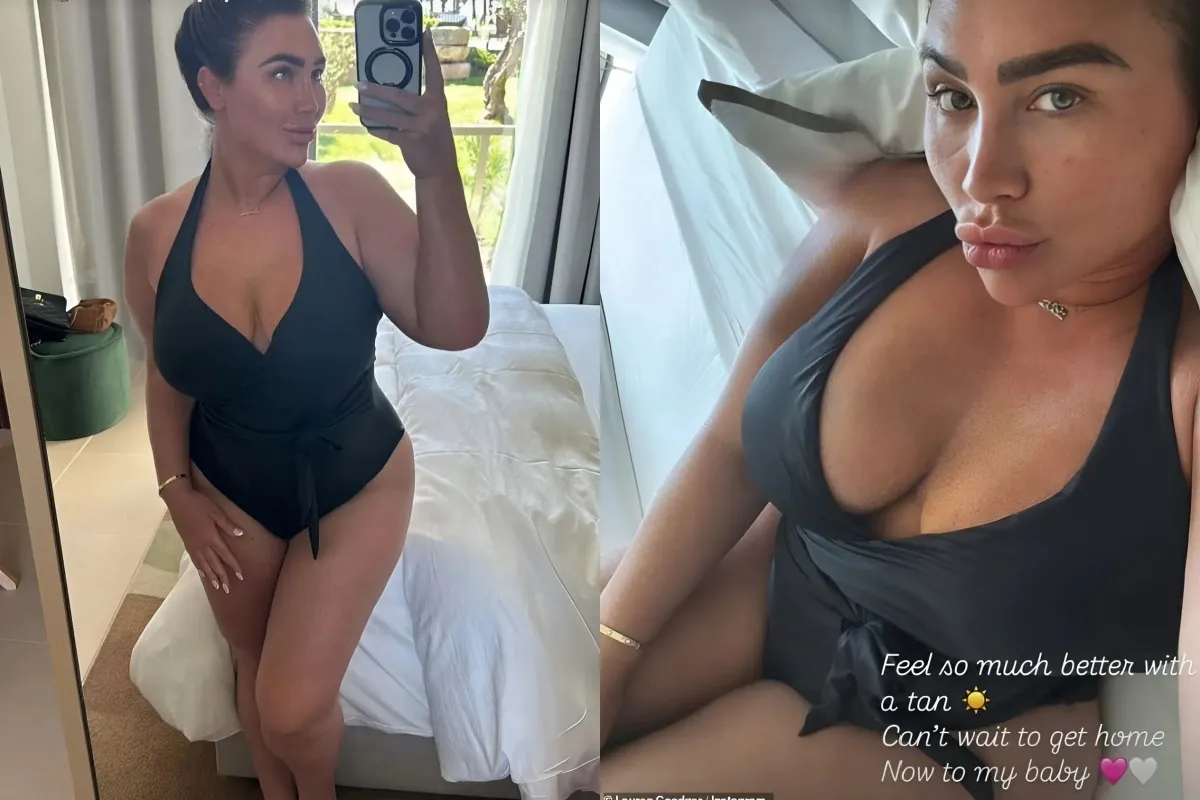 Lauren Goodger puts on a very busty display in a black swimsuit after jetting off to Portugal to film the new series of TOWIE liennhi