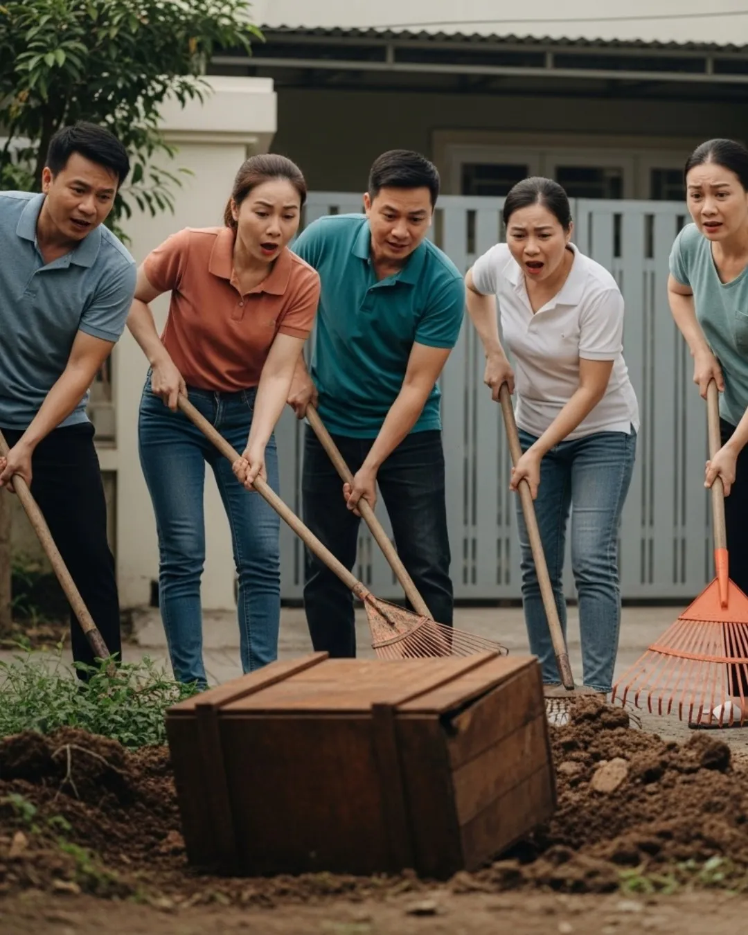 Khi họ đào sâu xuống lớp cát cuối cùng ở góc sân, một người đột nhiên hét lên: “Cái gì đây?!”