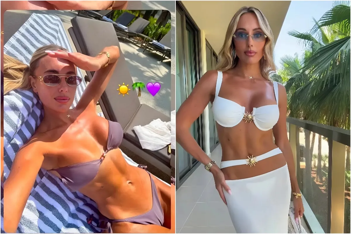 TOWIE's Amber Turner shows off her toned and tanned physique in a purple bikini as she soaks up the sun in Portugal amid filming for latest series ngocc