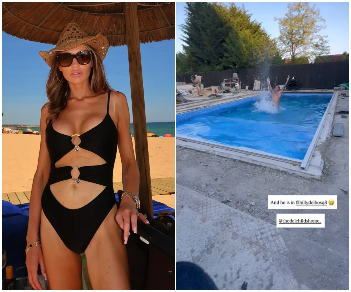Amy Childs unveils enormous new swimming pool at £1.7m Essex mansion as she strips to black bikini amid wedding cancellation drama and growing fan concern over dramatic weight loss and safety fears for her kids - suong