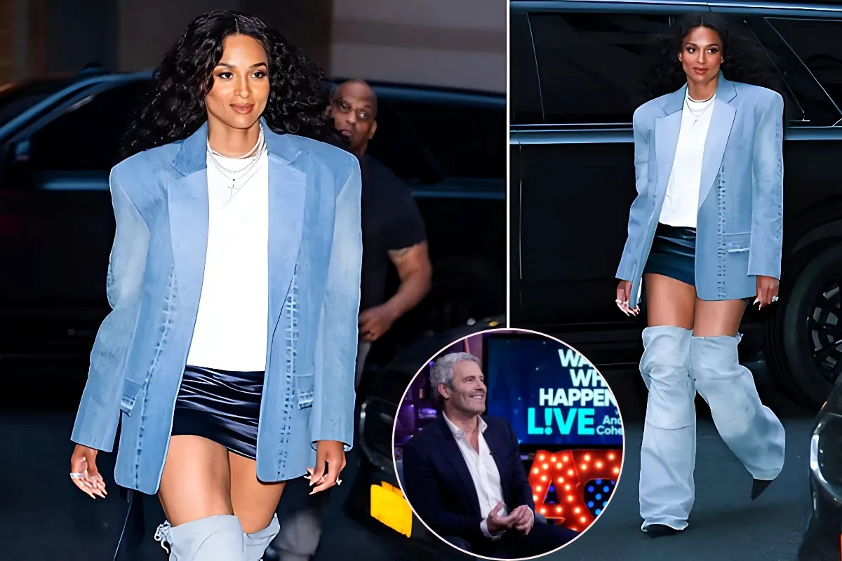 Ciara puts on a leggy display in leather mini skirt and quirky denim boots as she heads to Watch What Happens Live with Andy Cohen - lulu
