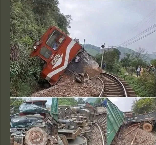 Tàu hỏa đâm xe tải gãy đôi, đường sắt tê liệt
