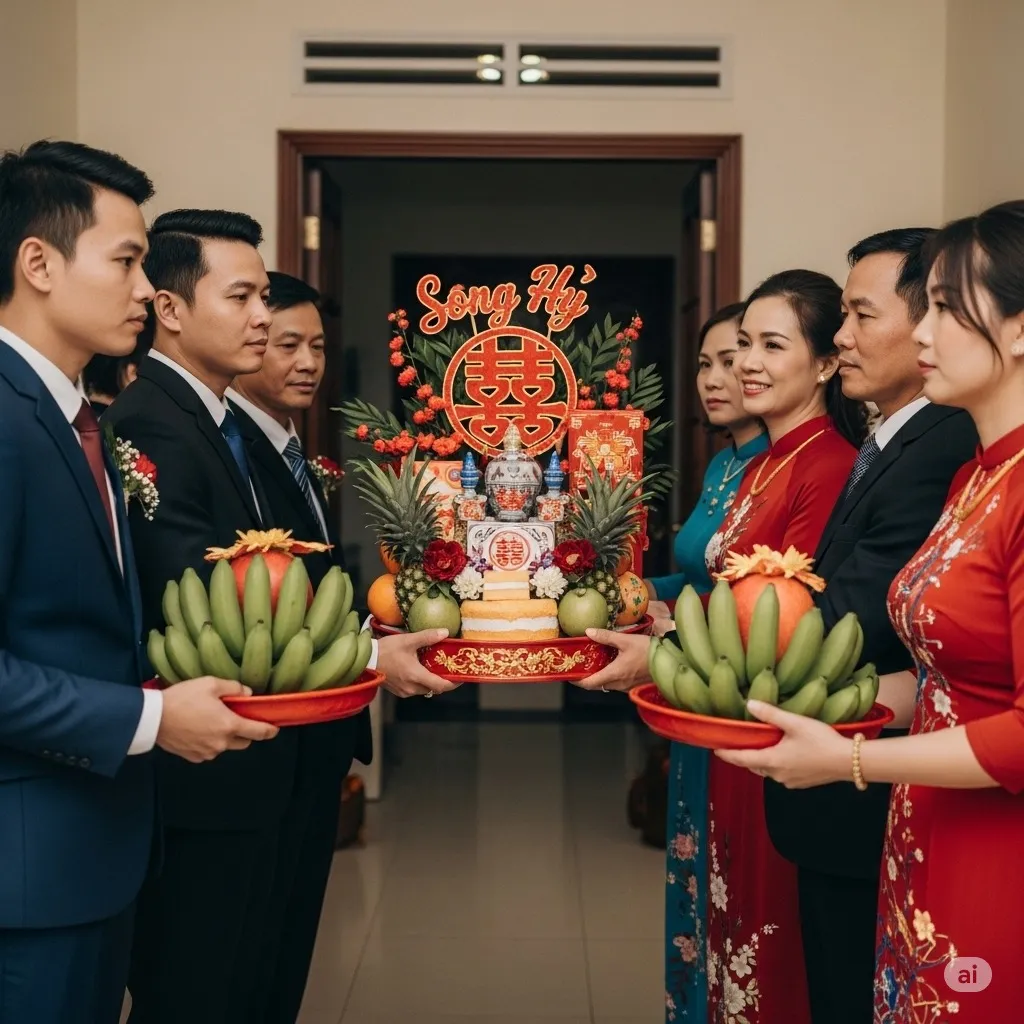 Lỡ có b:ầu trước khi cưới, nhà trai chỉ mang lễ gồm 2 nai chuối với 1 hộp keo sang nhà dạm ngõ hỏi cưới. Lỡ có b:ầu trước khi cưới, nhà trai chỉ mang lễ gồm 2 nai chuối với 1 hộp keo sang nhà dạm ngõ hỏi cưới.