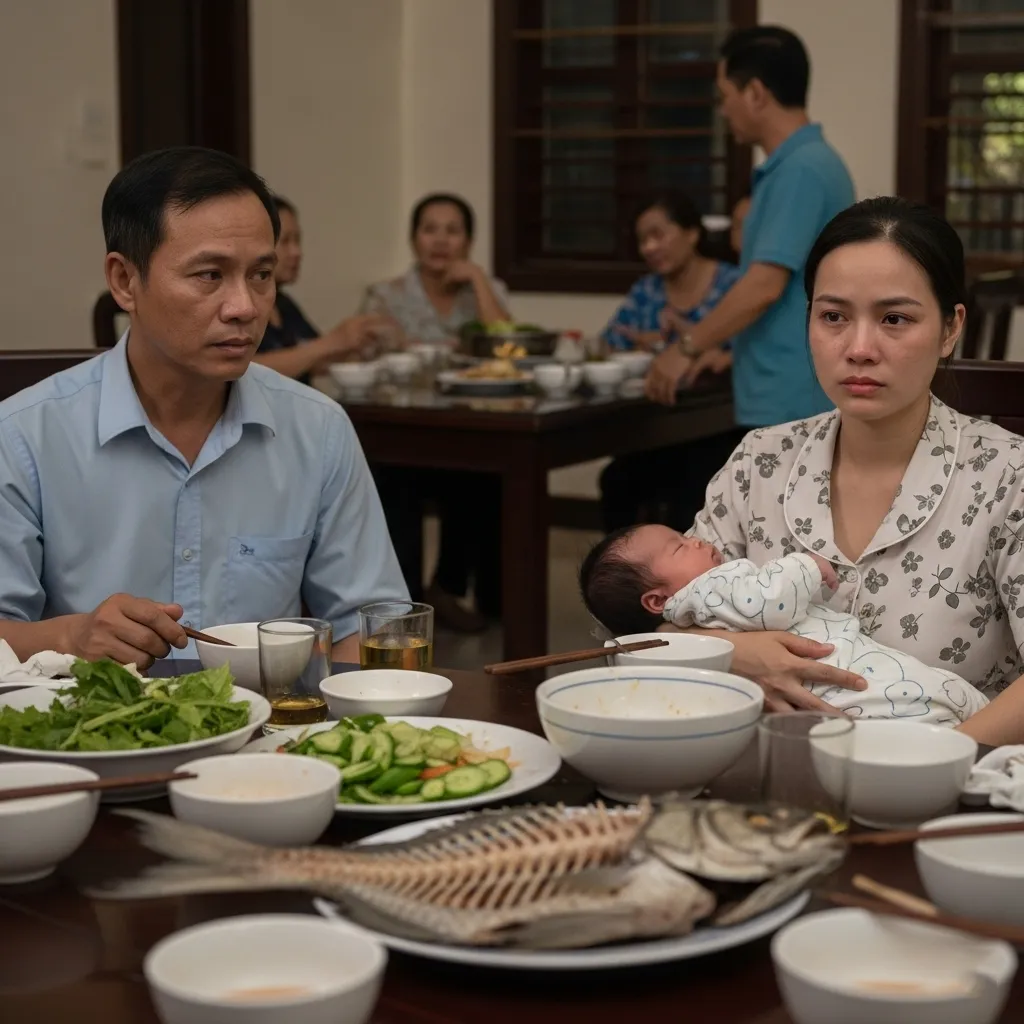 Vợ nấu nướng xong còn bận cho 2 con nhỏ ăn, lúc quay vào cả nhà ăn hết sạch mâm cơm chừa lại đúng bộ x:.ư:.ơng cá thì ứa nước mắt. Chồng nổi đi::ên đứng dậy hành động sau đó khiến ai cũng sưỡng người