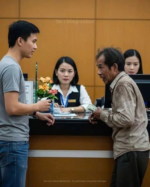 Khi cô nhân viên in biên lai, một mẩu giấy nhỏ rơi ra từ tấm thẻ ngân hàng cũ kỹ